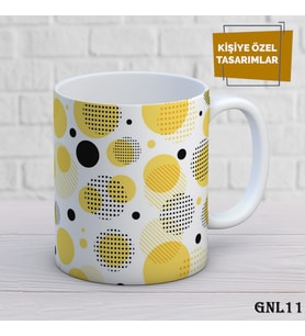 Kişiye Özel Kupa  İsimli & Fotoğraflı Premium Hediye Bardak Sarı Puantiye