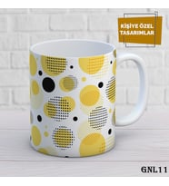 Kişiye Özel Kupa  İsimli & Fotoğraflı Premium Hediye Bardak Sarı Puantiye