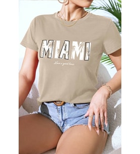 Unisex Miami Baskılı Oversize Tshirt (Bej)