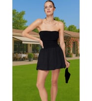 Kadın Straplez Mini Poplin Abiye Elbise Astarlı Belden Açılan Etek Modern Stil Günlük Kullanım