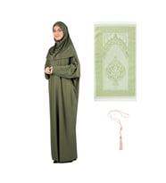 Namaz Elbisesi Eşarp Seccade Tesbih Set, İslami Giyim Takım Ferace Turban Şal
