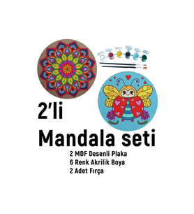 2'li Mandala Boyama Seti- Okul-aile Etkinliği-2 Ham Mdf Plaka, 6 Renk Boya,2 Fırça Model-37
