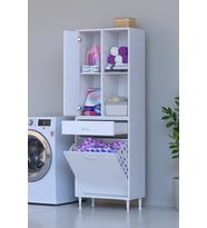 Eliusta Liora Beyaz Çok Amaçlı Banyo Dolabı 65 cm Genişliğe Sahip 65x171x32,5 cm Tek Sepetli 2 Raflı Dolap