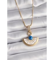 316L Çelik Gold Renk Zincir Zirkon Taş Detaylı Nazar Boncuk Göz Model Kadın Kolye - TJ-BKO9474