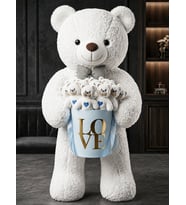 Dev 90cm Beyaz Peluş Ayı + 15 Mini Beyaz Ayıcık Mavi Love Kutusu Erkek Bebek Hoşgeldin Doğum Günü Sevgiliye Konsept Hediye Seti