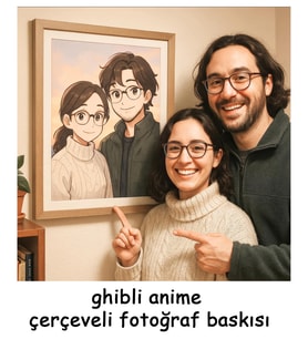 Ghipbli anime Tarzı Çizim, Karikatür Baskı, Kişiye Özel Resim fotoğraf, Çizgi Film, Aile, Sevgili, Karikatür Portre