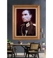 Altın Varaklı Çerçeveli Paspartulu Atatürk Tablo nh357 (Gold)