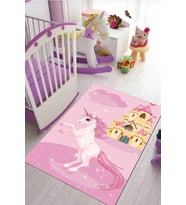 Pembe Kaymaz Tabanlı Yıkanabilir Unicorn Çocuk Halısı KD123