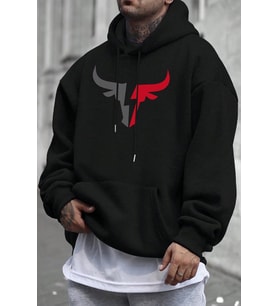 Boğa Tasarım Baskılı Unisex Oversize Sweatshirt (Siyah)