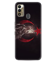 Tecno Sparrk 7T Kılıf Resimli Silikon Kılıf Kurt ve Ay Yıldız 1403