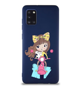 Samsung Galaxy A31 Soft Premier Kapak Vespagirl Tasarımlı Silikon Kılıf - Lacivert (Şeffaf)