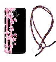 Samsung J6 Plus J7 Prime J7 Pro M20 Kılıf Boyun Asklı Rasta Silikon Pink Flowers 3 1393