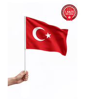 Sopalı Türk Bayrağı 30x45 cm - Alpaka Kumaş 1. Kalite (5 Adet)