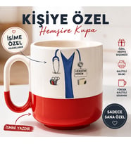 Kişiye Özel İsimli Hemşire Kupası Kırmızı Kulplu Seramik Kupa Hemşireye Hediye