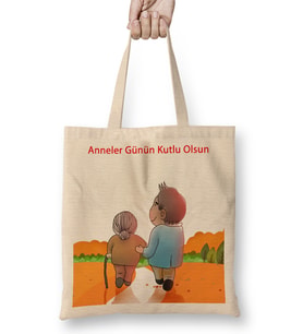 Anneler Günü Annelere Hediye 05 Bez Çanta Uzun Saplı