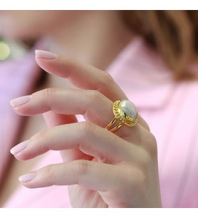 Başak Model Barok Inci Gold Kaplama Gümüş Yüzük