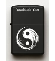 Ying Yang Sembolü Kişiye Özel İsimli Siyah Benzinli Metal Çakmak