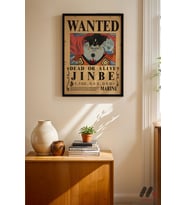 One Piece Jinbe Wanted Poster, Siyah Çerçeveli Duvar Tablosu - Anime Severlere Özel