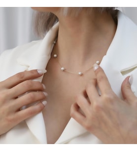925 Ayar Gümüş White Tatlısu İncisi Kolye-6mm (Gold)
