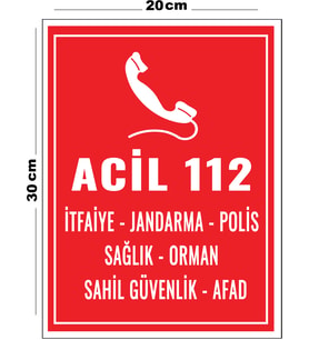 Metal Acil 112 İkaz 20cm x 30cm A4 Büyüklüğünde Uyarı Levhası Yönlendirme Tabelası