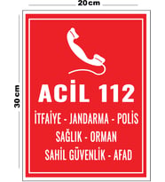Metal Acil 112 İkaz 20cm x 30cm A4 Büyüklüğünde Uyarı Levhası Yönlendirme Tabelası