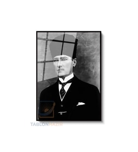 Dikey Çerçeveli Cam Karakalem Ataturk Modern Ev Dekoru Duvar Sanatı Ev Ofis Tablosu (Siyah)