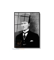 Dikey Çerçeveli Cam Karakalem Ataturk Modern Ev Dekoru Duvar Sanatı Ev Ofis Tablosu (Siyah)