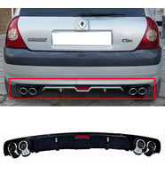 Renault Clio Mk2 Siyah Difüzör 4 Krom Egzoz Görünümlü Difizör Arka Ek Body Kit 1998-2005