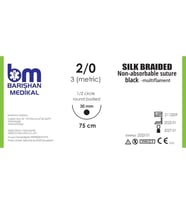 MikroTurCU Tekli Dikiş İğne İplik İpek 2/0 Yuvarlak Gövde 1/2 30mm 75cm Tek İğne Mikrocerrahi Eğitim Materyali