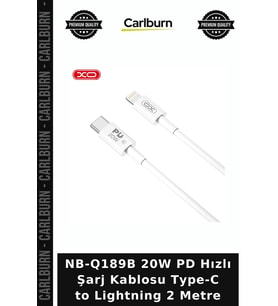 NB-Q189B 20W PD Hızlı Şarj Kablosu Type-C to Lightning 2 Metre Telefon Modern Bireysel
