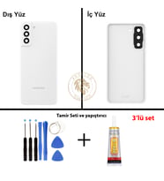 Samsung S21 Fe Beyaz Arka Pil Kapağı Batarya Kapağı Lazer Kesim + Yapıştırıcı ve Vida Seti