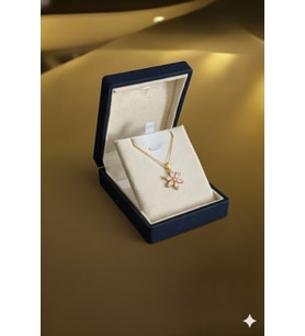 (PREMİUM IŞIKLI KUTULU) 925 Ayar Gümüş Pembe Taşlı 18 Ayar Gold Kaplama Lotus Çiçeği Kadın Kolye