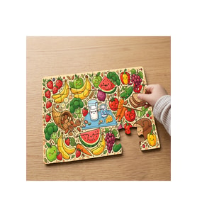 Gülen Meyve ve Sebzeler Tasarımlı 24 Parça Ahşap Çocuk Puzzle