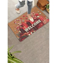 Valerine Life Yılbaşı Şemsiye Şekeri ve Hediyeler Welcome Kapı Önü Paspası 45x70cm (KAHVE-KIRMIZI)