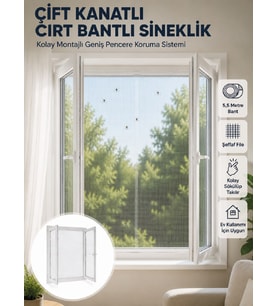 Çift Kanatlı Cırt Bantlı Pencere Sinekliği Kolay Montajlı Beyaz File