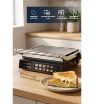Sinbo SSM-2597 10 Ön Ayarlı Dijital Ekranlı Sıcaklık ve Zaman Göstergeli Döküm Plakalı Izgara ve Tost Makinesi 2000W