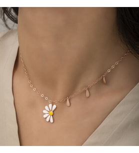 Rodyum Rose Papatya Seviyor Sevmiyor 925 Gümüş Ayar Kadın Kolye