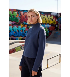 Kadın Dik Yaka Düşük Kol Fermuarlı Regular Kalıp Örme Sweatshirt Fonksiyonel Dayanıklı Şık