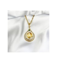 Yeşil Taşlı Gold Damla Tuğra Kolye (Gümüş)