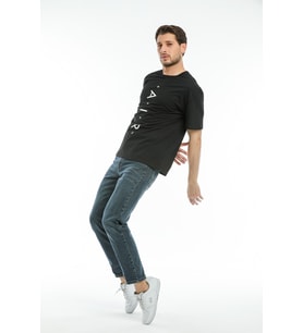 Süperlife Erkek Bisiklet Yaka Standart &Regular Fit  Aır Baskılı Tişort SPR21Y28 (Siyah)
