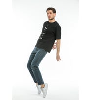 Süperlife Erkek Bisiklet Yaka Standart &Regular Fit  Aır Baskılı Tişort SPR21Y28 (Siyah)