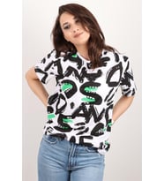 Kadın Baskılı Bisiklet Yaka Oversize T-shirt