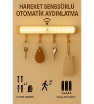 Anahtar Askısı Sensörlü LED Işık Hareket Algılayan COB Aydınlatma Anahtarlık ve Askı Aparatı (Kahverengi Açık)