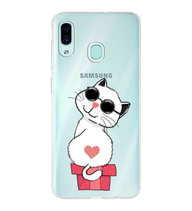 Samsung Galaxy A30 Uyumlu Kapak Cool Cat Tasarımlı Şeffaf Silikon Kılıf