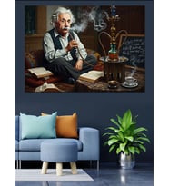 Albert Einstein Nargile Dumanı Dekoratif Kanvas - Mdf Ahşap Tablo