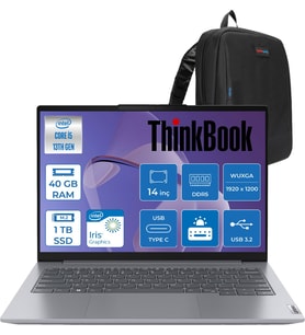 Lenovo Thinkbook 14 G6 Irl Intel Core I5 1335U 40GB Ddr5 1tb SSD Intel Iris Xe Graphics 14" Wuxga IPS 300NITS Freedos Taşınabilir Bilgisayar 21KG00Y5TRF14 + Zettaçanta