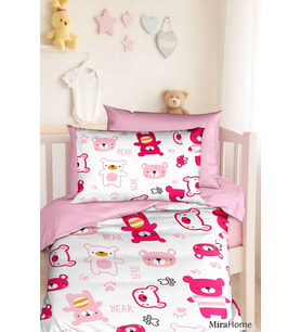 Dijital Baskılı 3d Pamuklu Yenidoğan Bebek Nevresim Takımı Bear Toy Pink