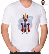 BK Gift Kişiye Özel Kral Karikatürlü V Yaka Tişört-1 (Beyaz)