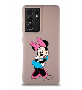 Samsung Galaxy S21 Ultra Soft Premier Kapak Minnie Mouse-D Tasarımlı Silikon Kılıf - Pudra (Şeffaf)