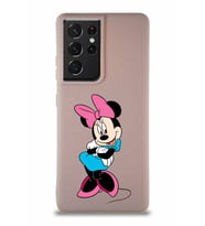 Samsung Galaxy S21 Ultra Soft Premier Kapak Minnie Mouse-D Tasarımlı Silikon Kılıf - Pudra (Şeffaf)